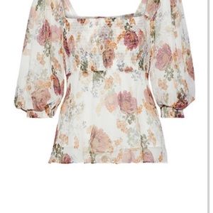 Nicholas Floral Print Square Neck Smocked Top Size 12